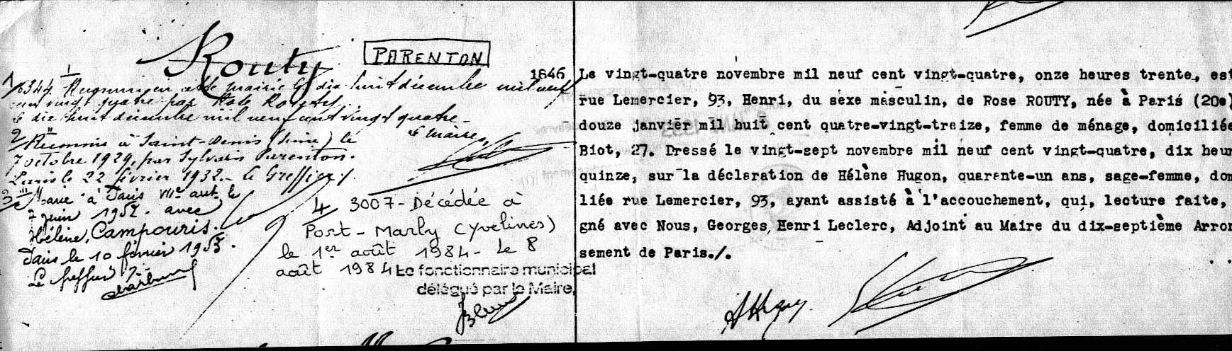 Acte de naissance Henri