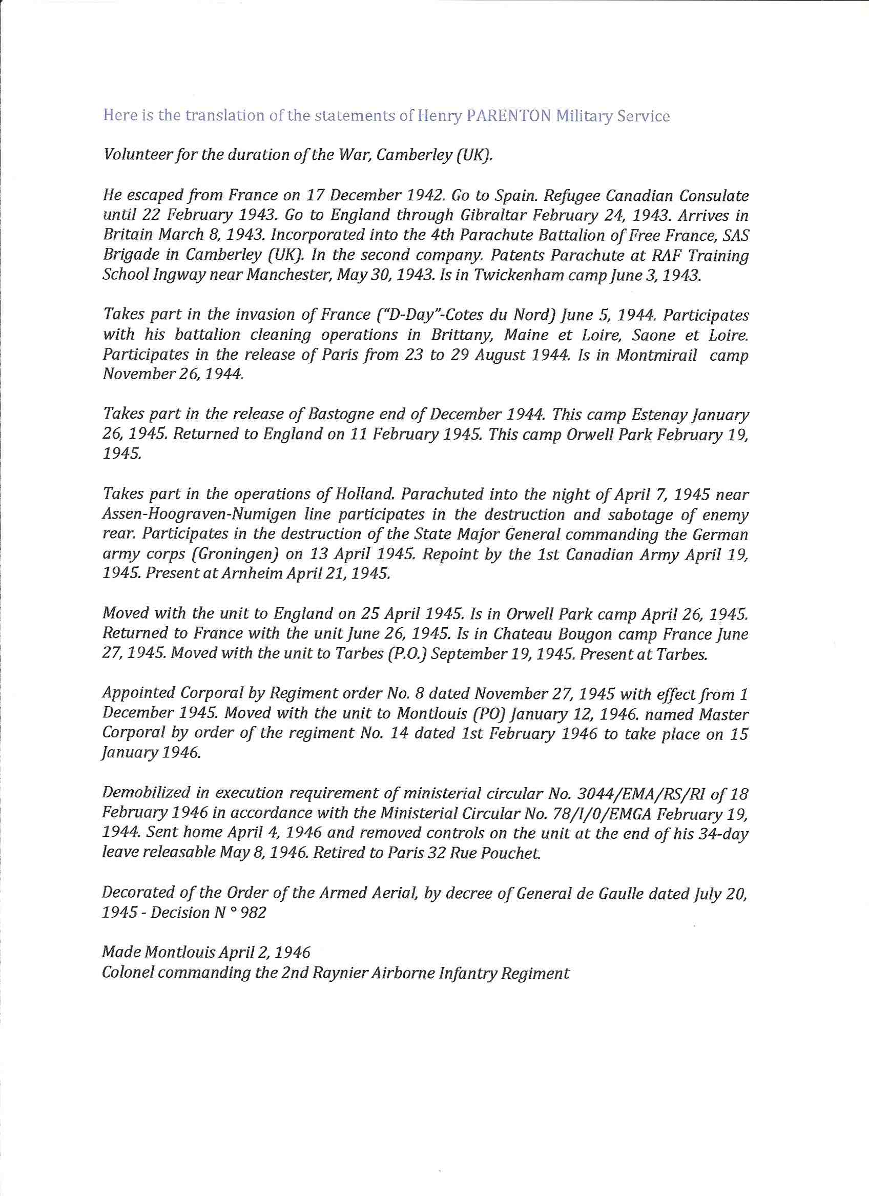 Military documents